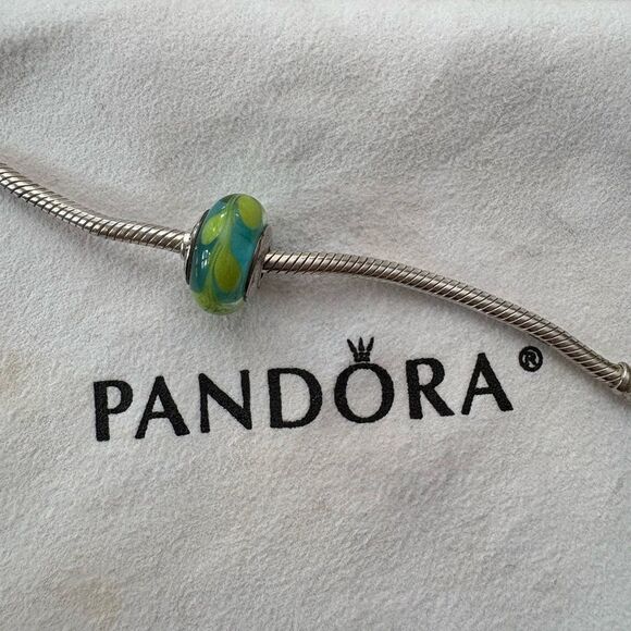 PANDORA Retired Aqua Green Swirl Murano Glass Bead Charm 790636 - Picture 3 of 4
